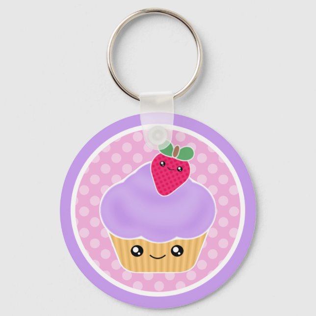 Kawaii Cupcake Strawberry Keychain (Front)