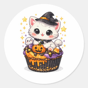 Kawaii Cupcake Witch Kitty  Classic Round Sticker