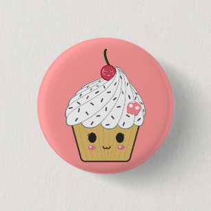 Kawaii Cupcake with Pink Sugar Skull and Cherry 3 Cm Round Badge