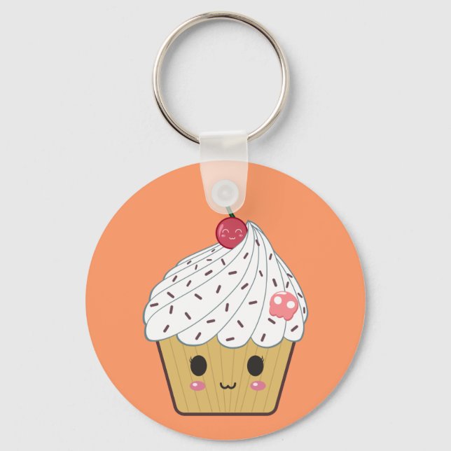 Kawaii Cupcake with Pink Sugar Skull and Cherry Key Ring (Front)