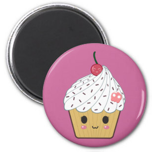 Kawaii Cupcake with Pink Sugar Skull and Cherry Magnet