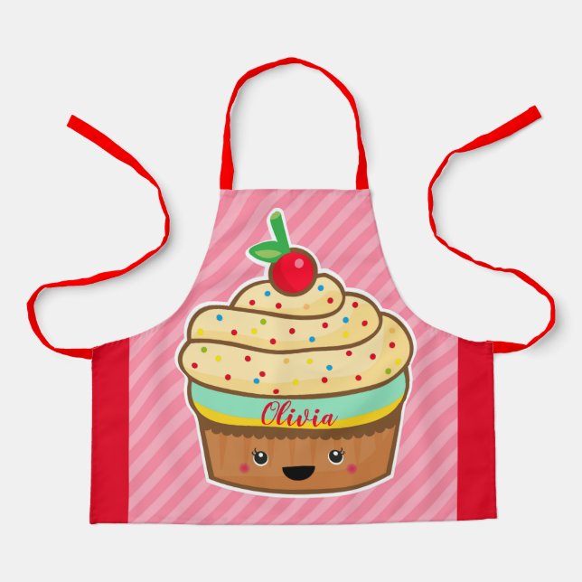 kawaii CUSTOM NAME kids retro All-Over Print Apron (Front)
