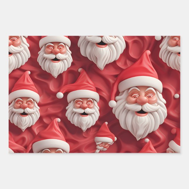 Kawaii Cute 3D Santa Wrapping Paper Sheet (Front)