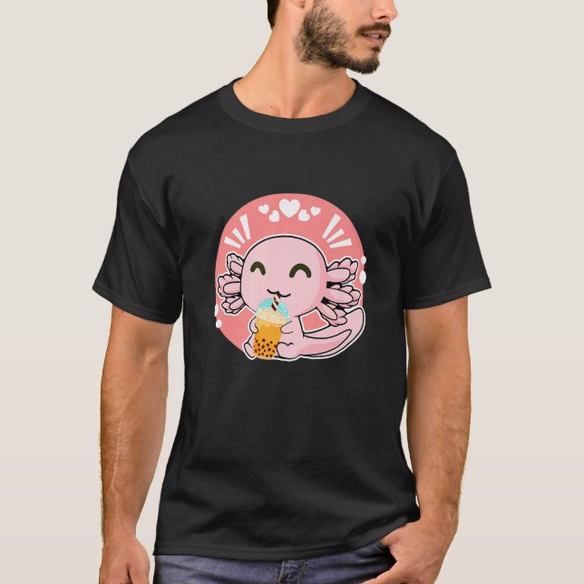 Kawaii Cute Anime Axolotl Boba Tea Bubble Milk Tea T-Shirt (Front)