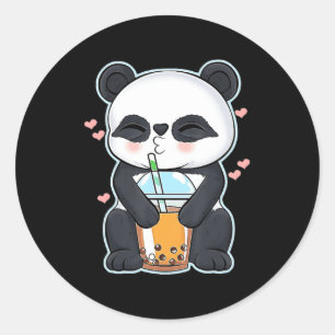 Kawaii Cute Anime Panda Boba Bubble Tea Otaku Men  Classic Round Sticker