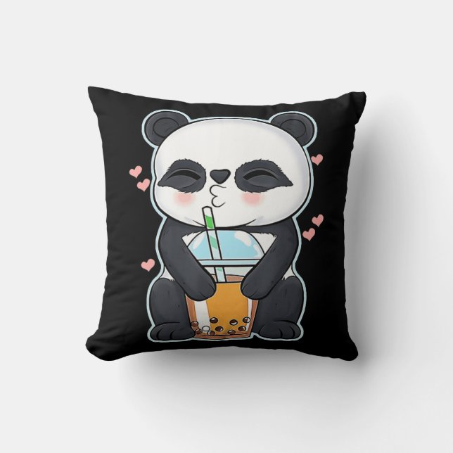Kawaii Cute Anime Panda Boba Bubble Tea Otaku Men  Cushion (Front)