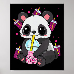 Kawaii Cute Anime Panda Boba Bubble Tea Otaku Men  Poster