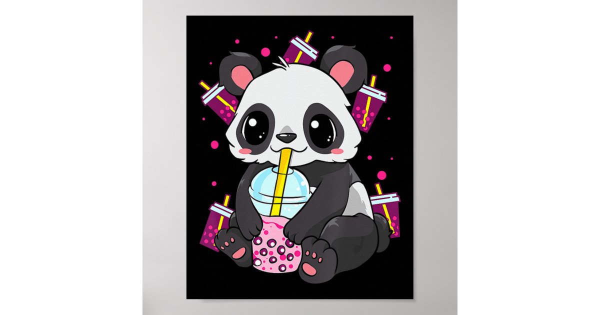 Kawaii Cute Anime Panda Boba Bubble Tea Otaku Men Poster | Zazzle