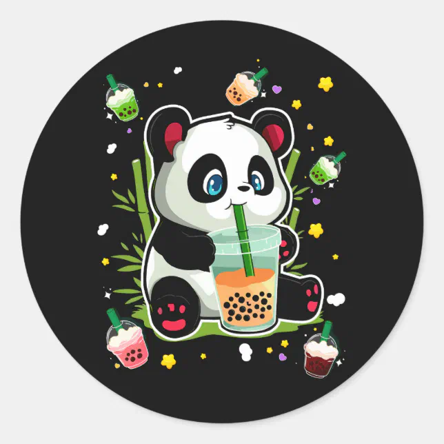 Kawaii Cute Anime Panda Drinking Bubble Boba Tea M Classic Round ...