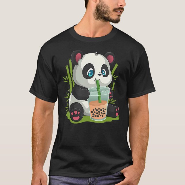 Kawaii Cute Anime Panda Otaku Japanese Bubble Boba T-Shirt (Front)