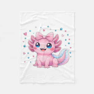 Kawaii Cute Axolotl Coquette Bow Women Girls Kids Fleece Blanket