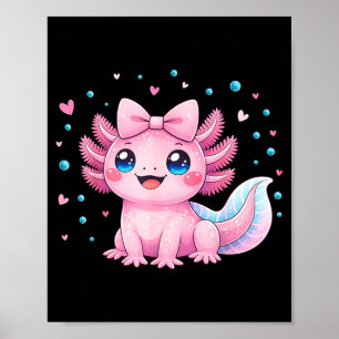 Kawaii Cute Axolotl Coquette Bow Women Girls Kids Poster