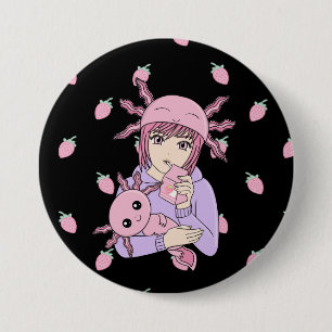Kawaii Cute Axolotl Strawberry Milk Anime 7.5 Cm Round Badge