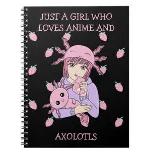 Kawaii Cute Axolotl Strawberry Milk Anime Notebook