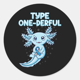 Kawaii Cute Axolotl Type Onederful T1d Diabetes Aw Classic Round Sticker