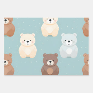 Kawaii Cute Baby Bears Wrapping Paper Sheet