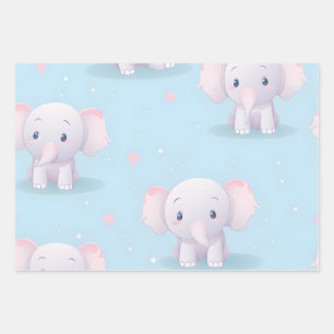 Kawaii Cute Baby Elephant Wrapping Paper Sheet