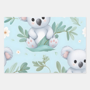Kawaii Cute Baby Koala Bears Wrapping Paper Sheet