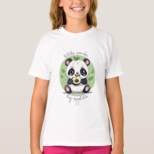 Kawaii Cute Baby Panda Eating Avocado T-Shirt (Front)