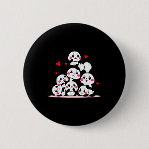 Kawaii Cute Baby Panda Pile With Red Hearts Valent 6 Cm Round Badge