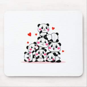Kawaii Cute Baby Panda Pile With Red Hearts Valent Mouse Mat