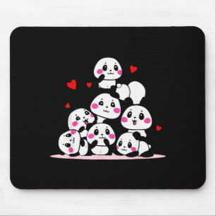 Kawaii Cute Baby Panda Pile With Red Hearts Valent Mouse Mat