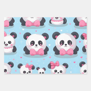 Kawaii Cute Baby Pandas Wrapping Paper Sheet