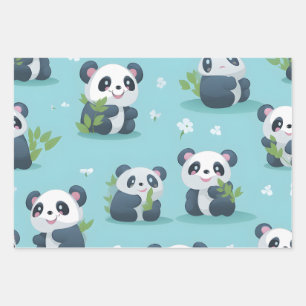 Kawaii Cute Baby Pandas Wrapping Paper Sheet