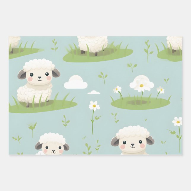 Kawaii Cute Baby Sheep Wrapping Paper Sheet (Front)