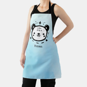 Kawaii cute Bear Face - Kawaii Minimalist Line Art Apron