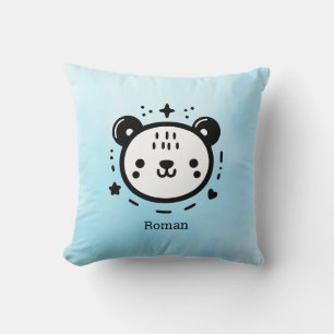 Kawaii cute Bear Face - Kawaii Minimalist Line Art Cushion