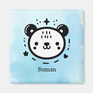 Kawaii cute Bear Face - Kawaii Minimalist Line Art Magnet