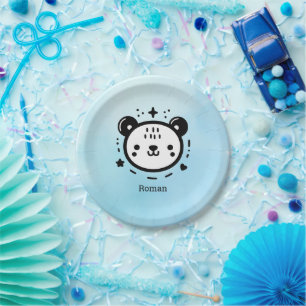 Kawaii cute Bear Face - Kawaii Minimalist Line Art Paper Plate