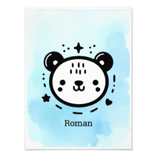 Kawaii cute Bear Face - Kawaii Minimalist Line Art Photo Print