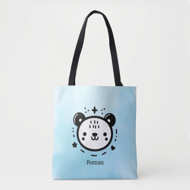 Kawaii cute Bear Face - Kawaii Minimalist Line Art Tote Bag (Front)