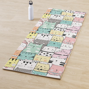 Kawaii Cute Big Cats Pattern Yoga Mat