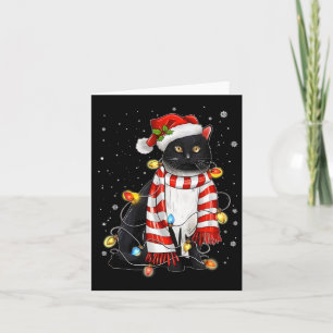 Kawaii Cute Black Cat Santa Tangled Up In Xmas Lig Card