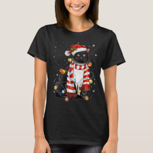Kawaii Cute Black Cat Santa Tangled Up In Xmas Lig T-Shirt