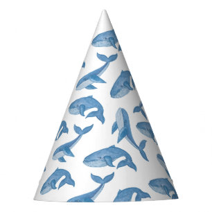 Kawaii Cute Blue Whales Pattern. Party Hat