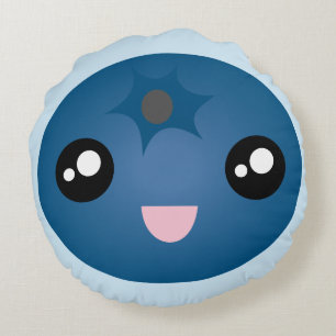 Kawaii Cute Blueberry Love You Berry Much Kids Round Cushion