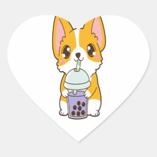 Kawaii Cute Boba Corgi Dog Taro Bubble Pearl Milk Heart Sticker