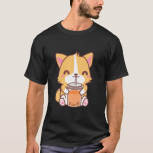 Kawaii Cute Boba Corgi Dog Thai Iced Bubble Pearl T-Shirt