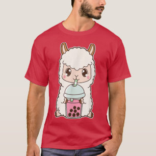 Kawaii Cute Boba Llama Alpaca Strawberry Bubble Mi T-Shirt