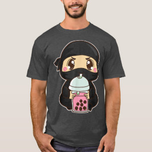 Kawaii Cute Boba Ninja Asian Strawberry Bubble Mil T-Shirt