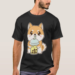 Kawaii Cute Boba Shiba Inu Dog Yellow Bubble Pearl T-Shirt