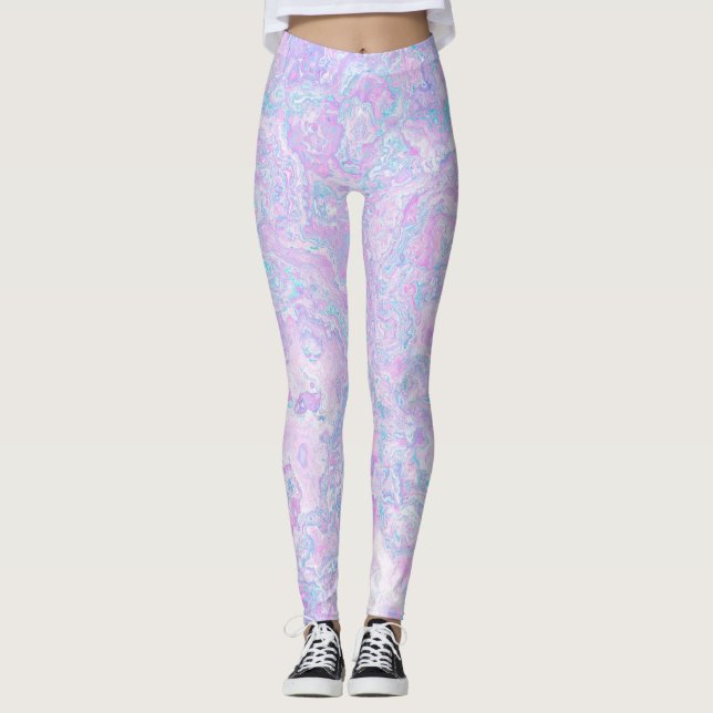Kawaii Cute Boho Swirly Pastel Cotton Candy Marble Leggings (Front)