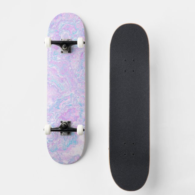 Kawaii Cute Boho Swirly Pastel Cotton Candy Marble Skateboard (Front)