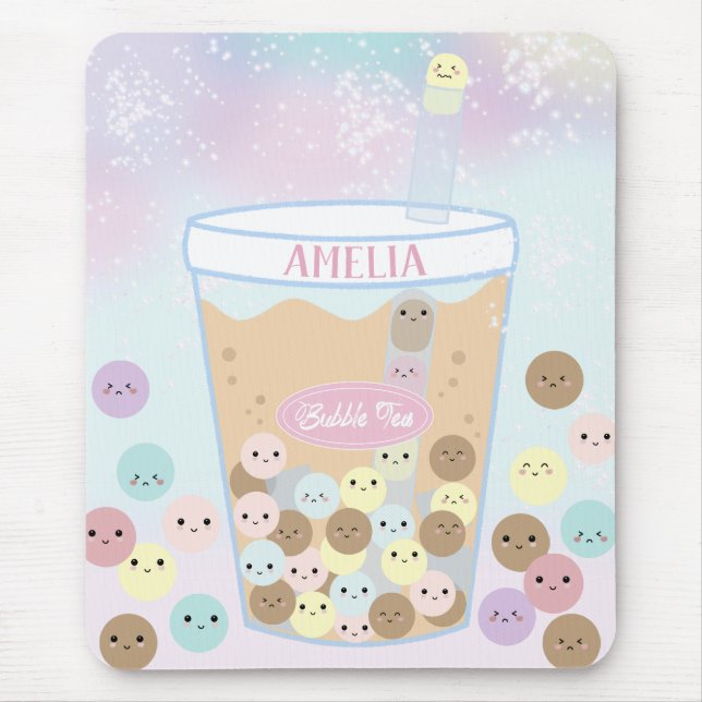 Kawaii Cute Bubble Pearl Milk Tea Tapioca Boba Mouse Mat (Front)