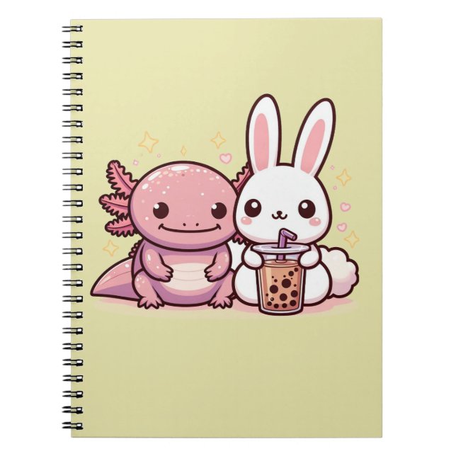 Kawaii Cute Bunny and Axolotl Binder Notebook (Front)