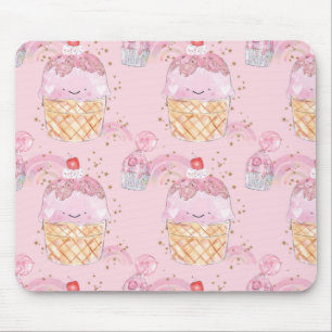 Kawaii Cute Cakes with Cherries – Pastel Purple Mouse Mat